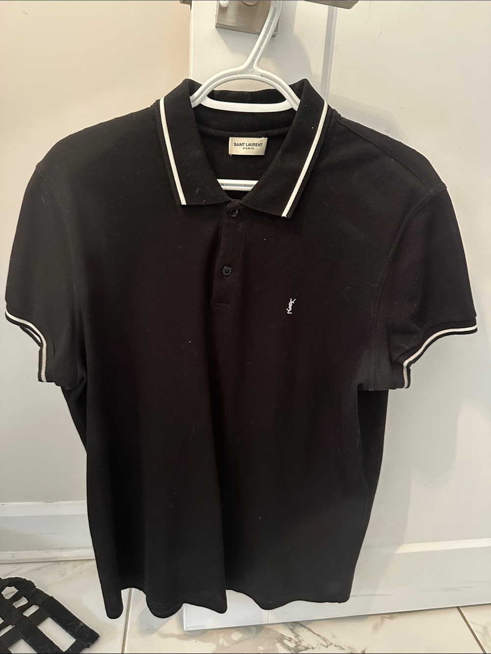 Saint Laurent Black Polo with White Piping